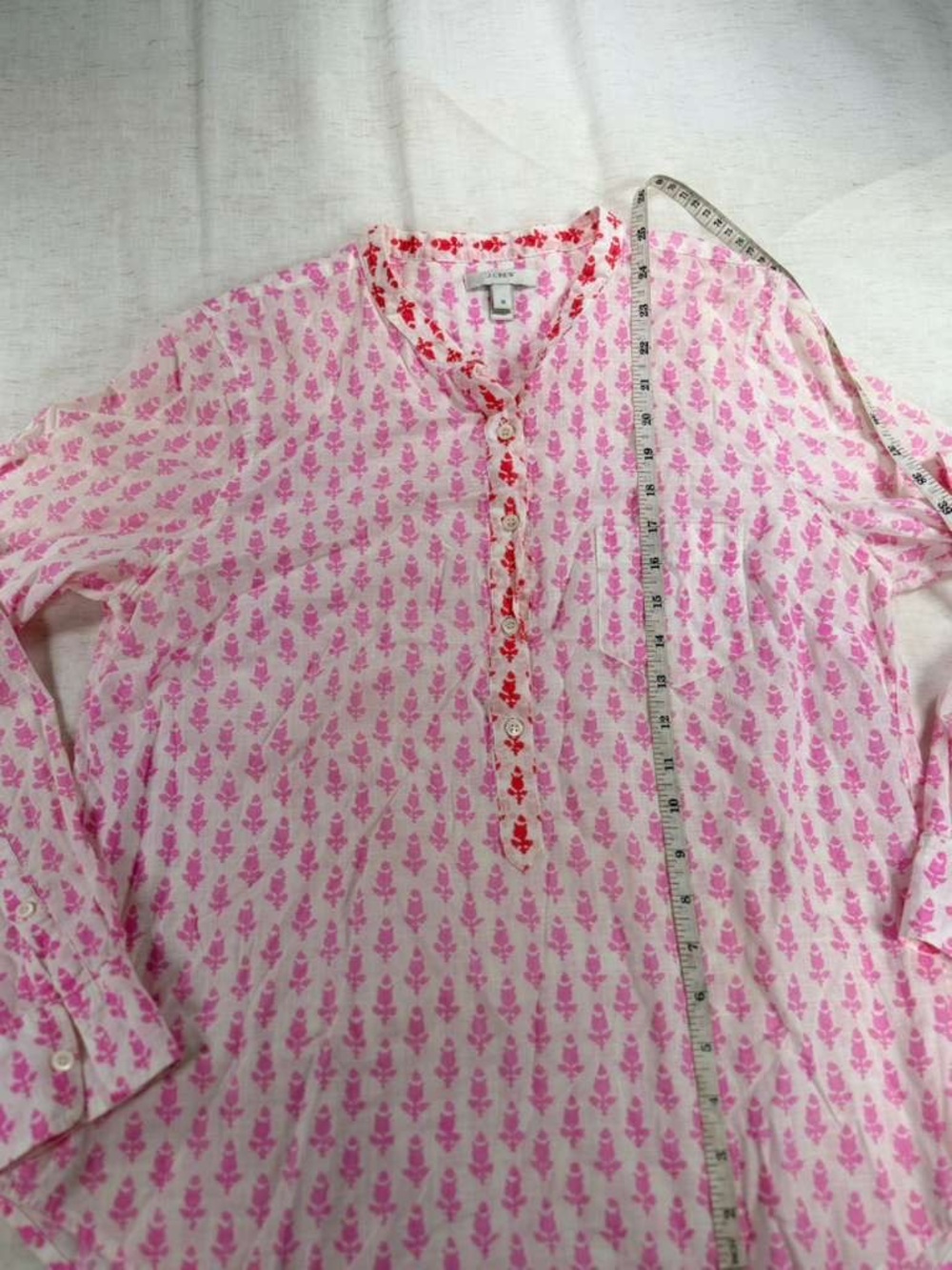 J.Crew Women’s Pink Printed Button-Front Long Sleeve Top - Picture 4 of 5